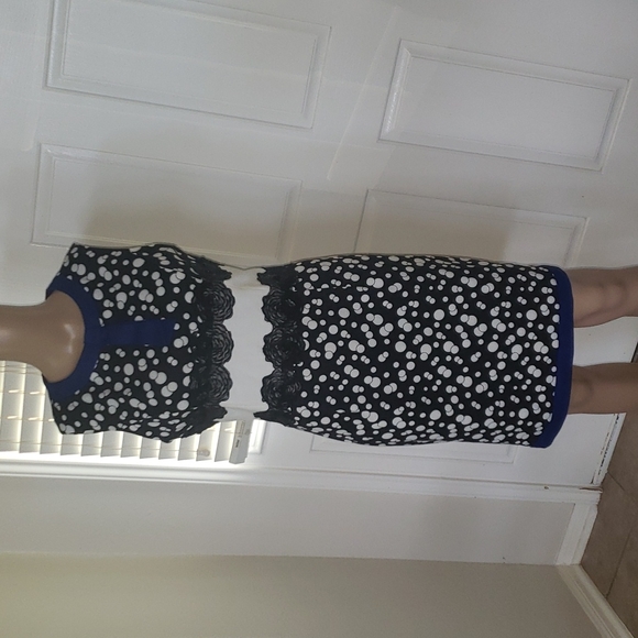 Les Amis euro40 unique pencil dress adorned black shimmery roses polka dots tie - Picture 1 of 7